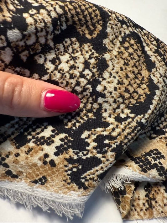 Black Brown Tan Cream Snakeskin print Polyester Wool dobby Crepe "Mojave Rattle"