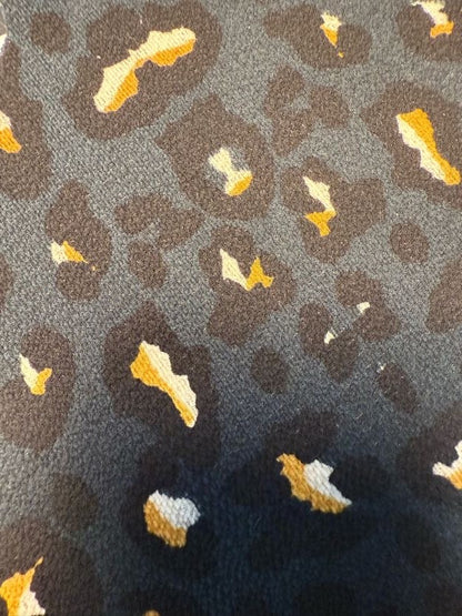Blue Teal Black White Yellow Leopard Print Polyester Crepe "Night Prowl"