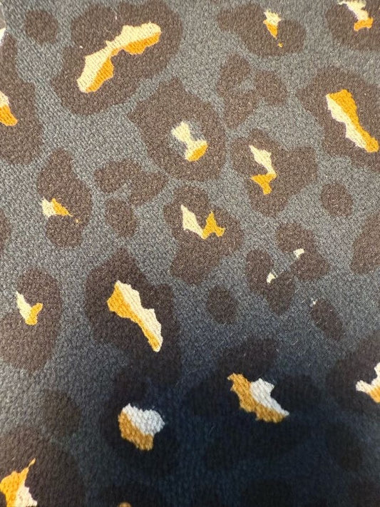 Blue Teal Black White Yellow Leopard Print Polyester Crepe "Night Prowl"