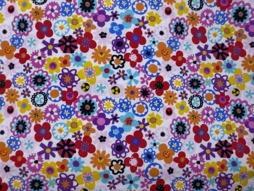 Pink Black White Blue Orange Red Purple Yellow Floral "Doddle Bug Daises"