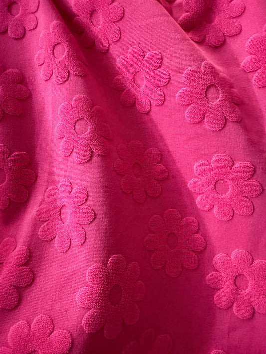 Pink Solid Floral Daisy Terry Cloth Polyester Jacquard "Hot Take Daisy"