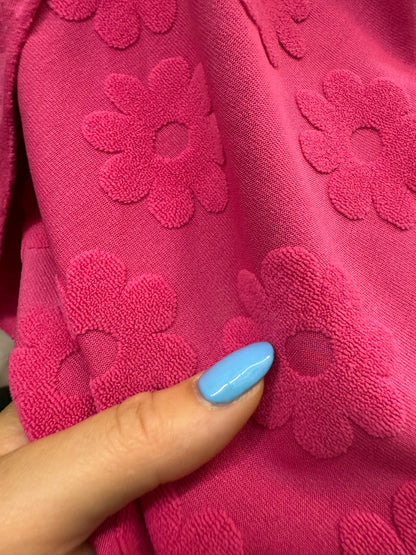 Pink Solid Floral Daisy Terry Cloth Polyester Jacquard "Hot Take Daisy"