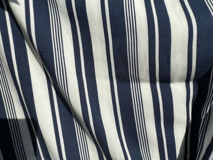 Blue White Stripe Rayon Challis Woven "Beach Front Walk"
