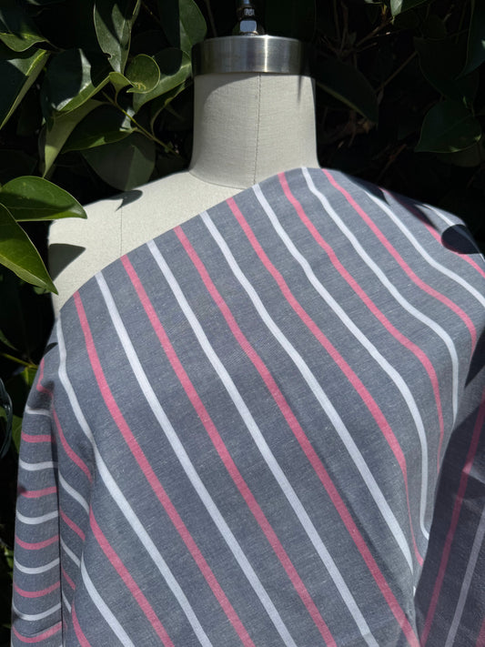 Blue Pink White Stripe Cotton Voile Woven Fabric "Little Lisa"