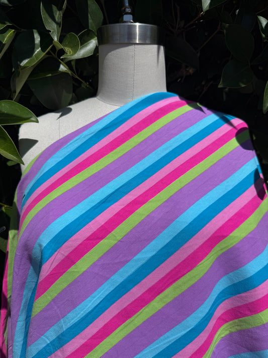 Blue Green Pink Purple Horizontal Stripe Cotton Spandex Jersey Knit "Funky Fresh"