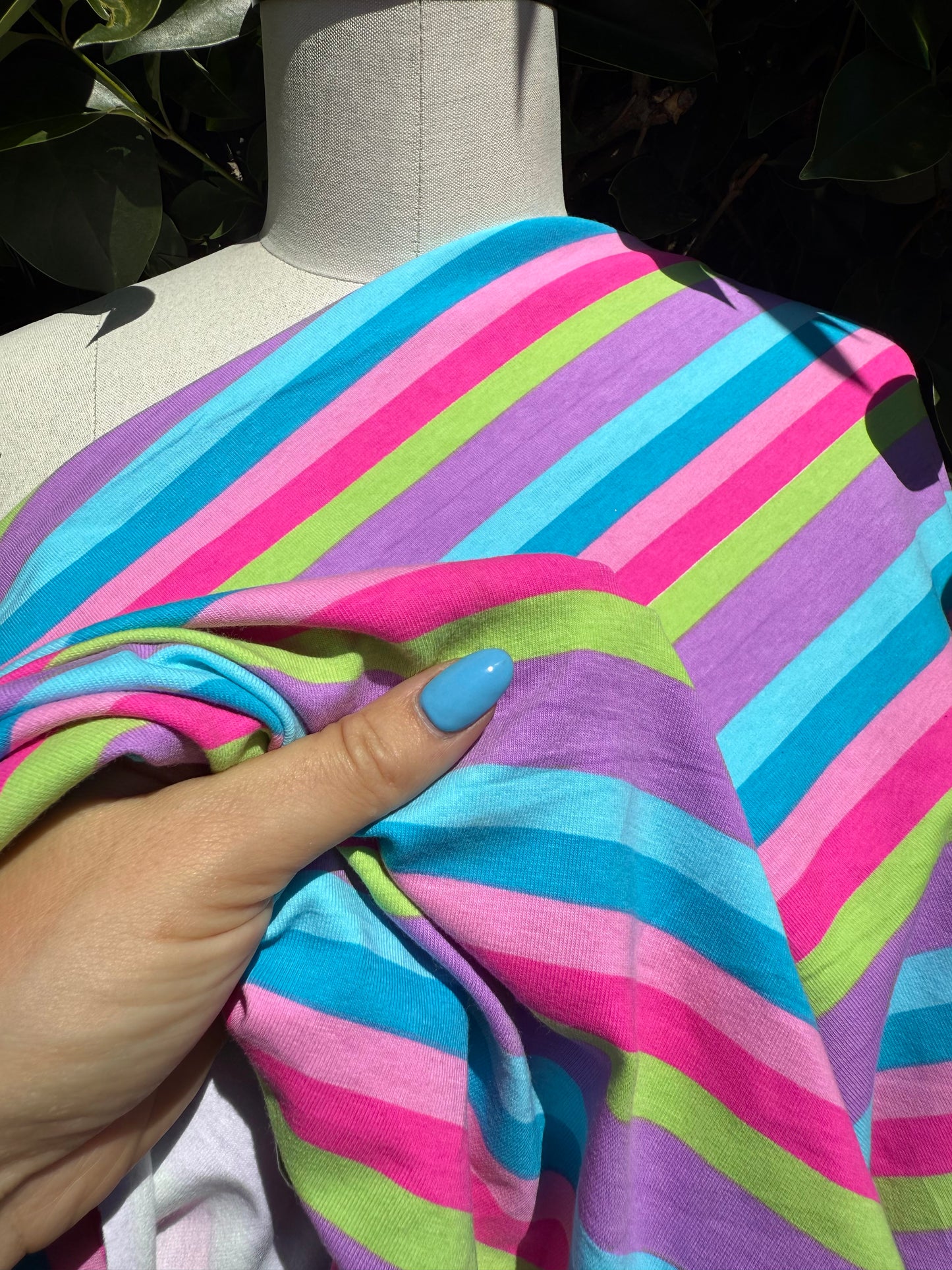 Blue Green Pink Purple Horizontal Stripe Cotton Spandex Jersey Knit "Funky Fresh"