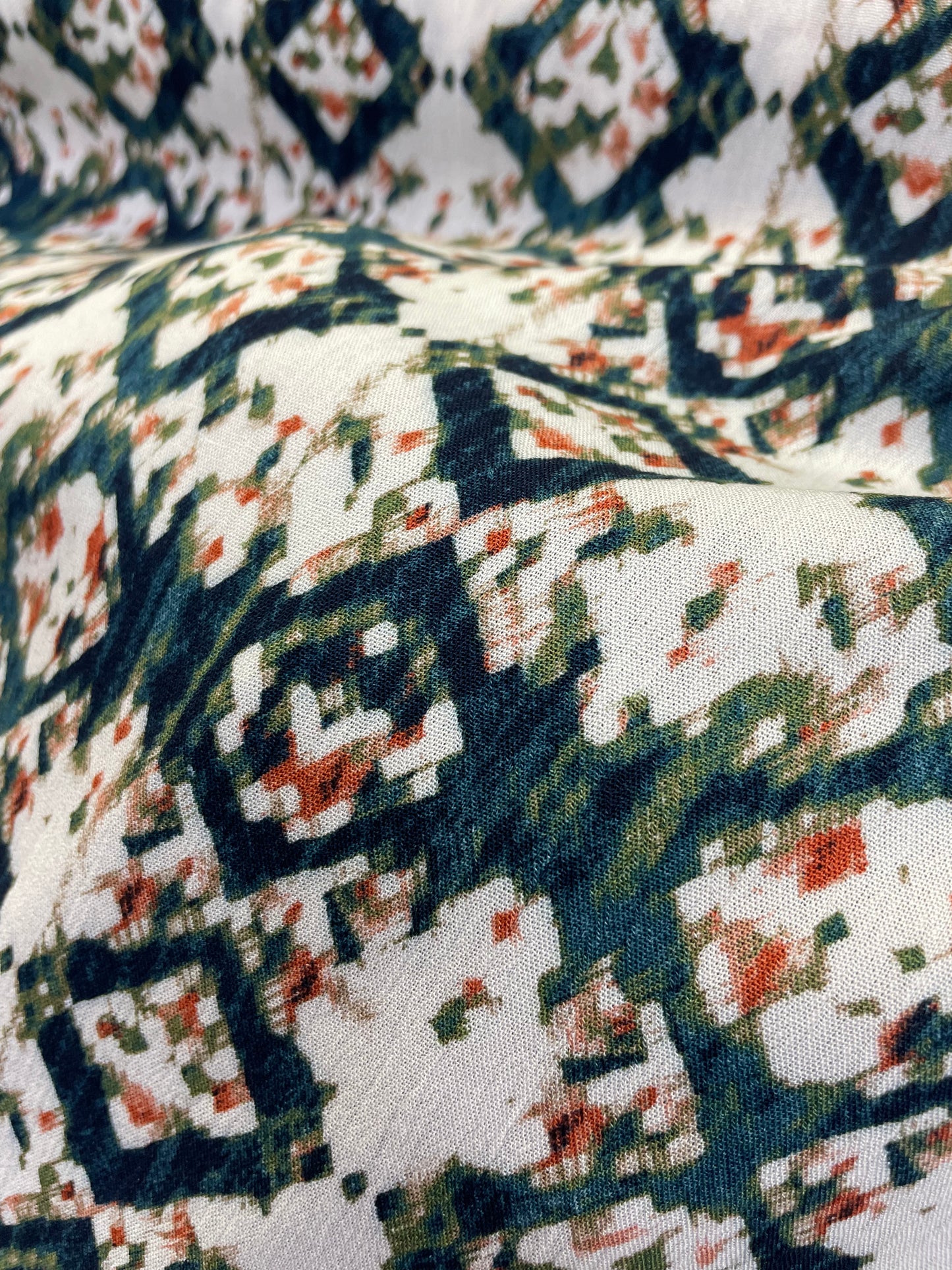 Green Faded Ikat Soft Rayon Crepe " Moss Dunes"