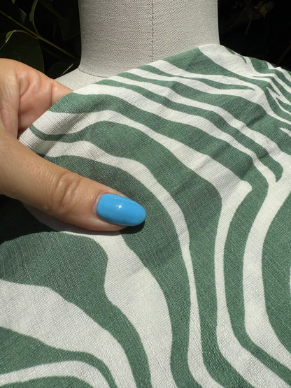 Sage Green White Zebra Animal  Print Rayon Faille Woven "Grassy Zebra"