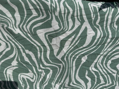 Sage Green White Zebra Animal  Print Rayon Faille Woven "Grassy Zebra"
