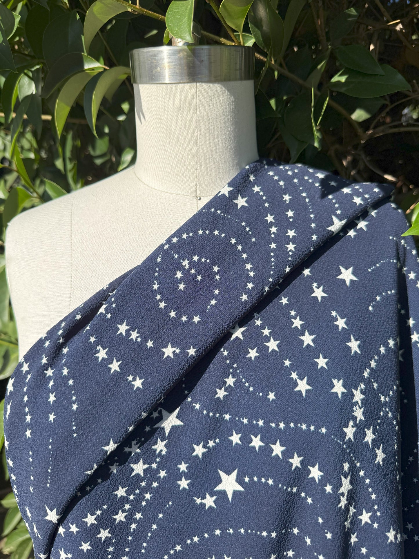 Blue White Star Polyester Crepe Woven "Constellations Spirals"