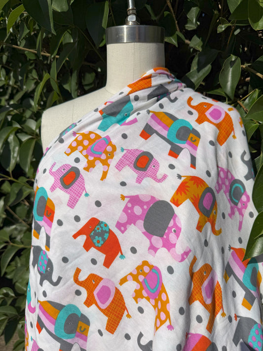 Pink Blue Orange Purple Gray Yellow White Dot Elephant Baby Rib 1x1 Cotton Spandex Jersey Knit "Curious Elephants"