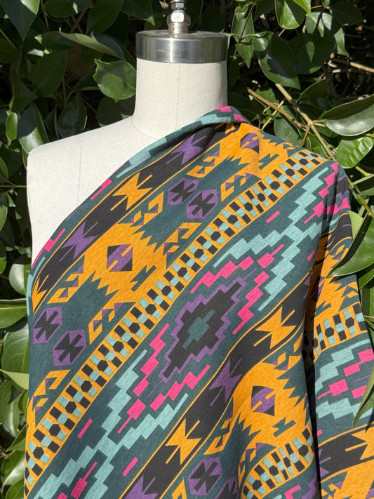 Yellow Purple Pink Blue Geometric Southwestern Vintage 90s Cotton Jersey "Stargaze Cactus"