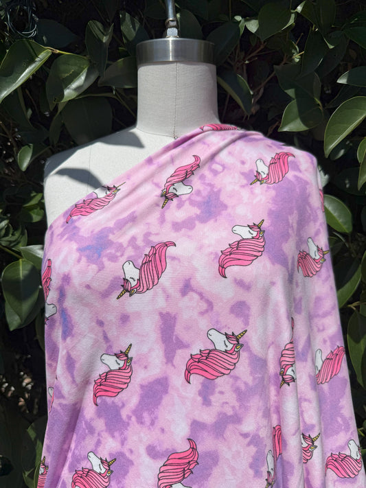 Purple Pink White Yellow Tie-dye Unicorn Animal Polyester Spandex Jersey Knit "Pastel Dreams"