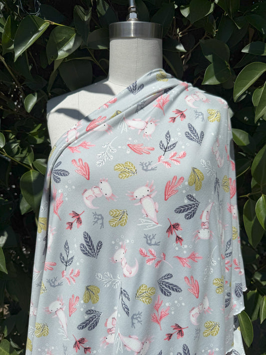 Blue Pink Green White  Axolotls Animal Grey Polyester Spandex Jersey "Fairy Pond Friend"