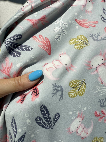 Blue Pink Green White  Axolotls Animal Grey Polyester Spandex Jersey "Fairy Pond Friend"