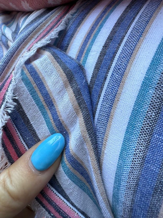 Blue Teal Tan White Navy Stripe "Blue Wondering"