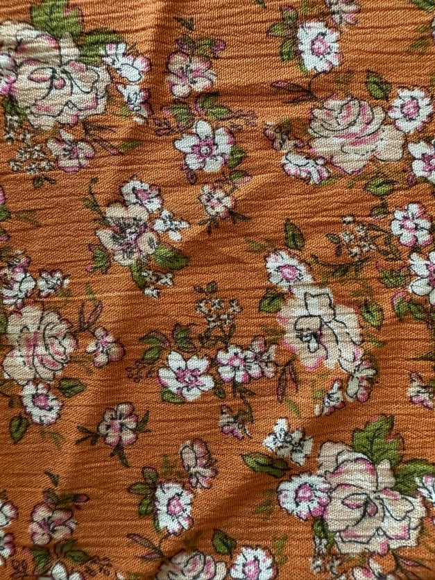 Orange Cream White Pink Green Black Floral  Rayon Crepe "Prune and Planted"