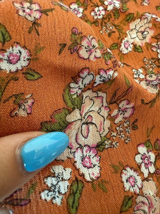 Orange Cream White Pink Green Black Floral  Rayon Crepe "Prune and Planted"