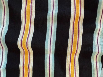 Black Blue Yellow Purple Pink White Vertical Stripe Rayon Crepe "Carnival Date"