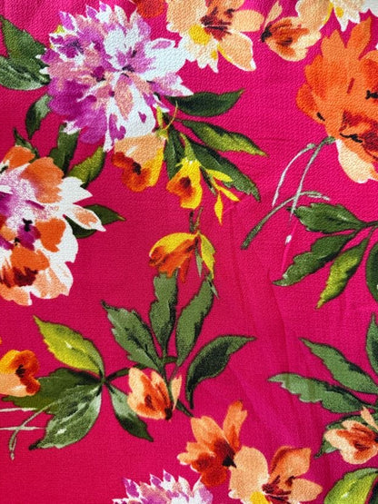 Fusisha Orange Yellow Purple Green White impressionistic Floral Print Polyester Crepe "Floral Passion"