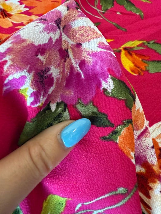 Fusisha Orange Yellow Purple Green White impressionistic Floral Print Polyester Crepe "Floral Passion"