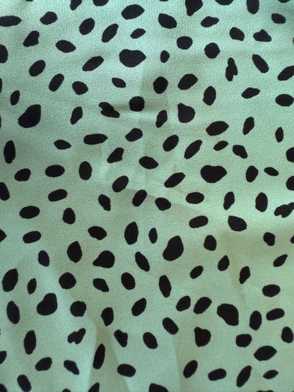 Mint Green Black Abstract Dot Print Polyester Crepe "Minty Freshness "