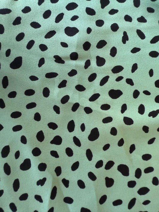Mint Green Black Abstract Dot Print Polyester Crepe "Minty Freshness "