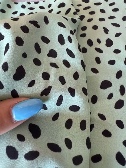 Mint Green Black Abstract Dot Print Polyester Crepe "Minty Freshness "