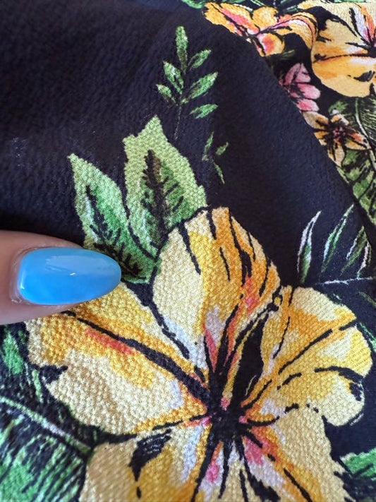 Green Orange Pink Navy Blue Yellow White Large Floral Print Polyester Crepe "Flowing Florals "