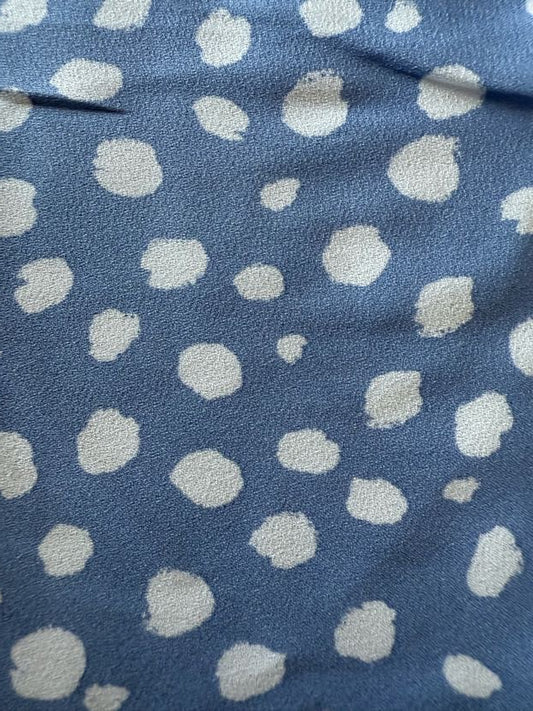 Dust Blue White Abstract Dot Print Polyester Wool Dobby Crepe "Sally's Blue Chip "