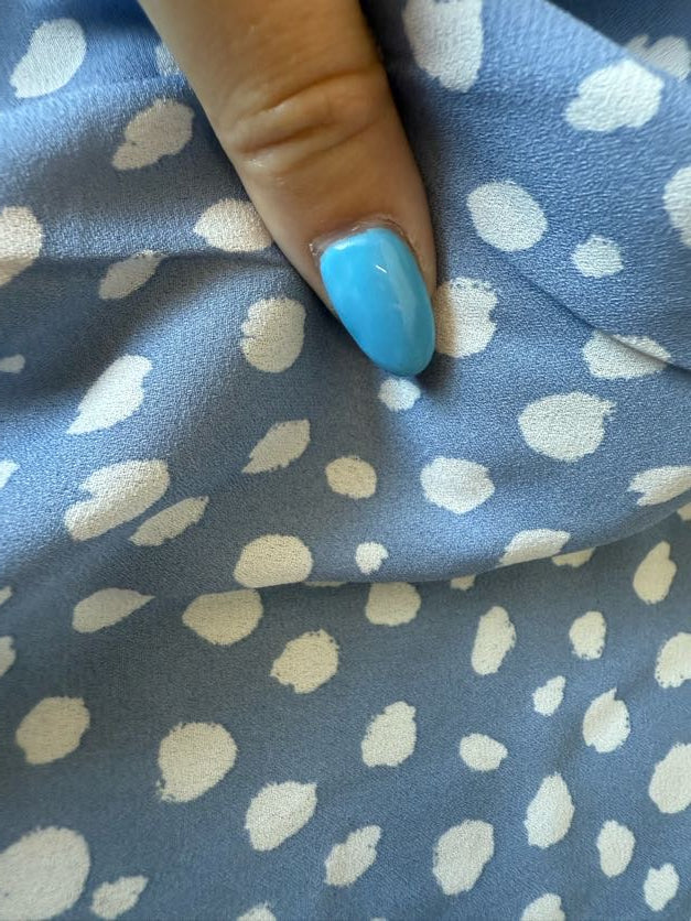 Dust Blue White Abstract Dot Print Polyester Wool Dobby Crepe "Sally's Blue Chip "