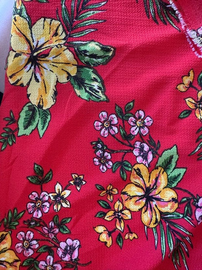 Orange Yellow Green Red Pink Black Large Floral Polyester Crepe "Island Fantasy "