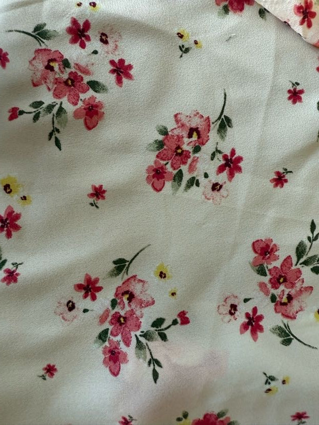 Pink Green Yellow White Watercolor Floral Print Polyester Crepe "Peony Impressions"