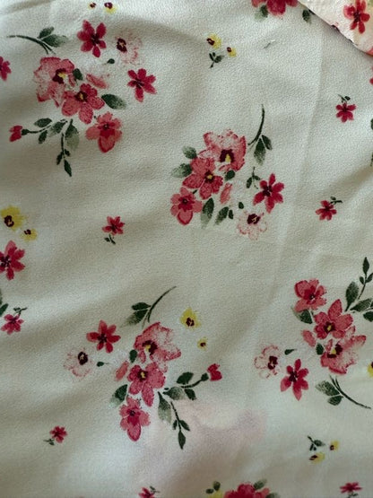 Pink Green Yellow White Watercolor Floral Print Polyester Crepe "Peony Impressions"