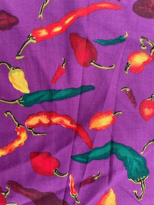 Chili Pepper Southwest Vintage 90's Purple Red Yellow Cotton/Poplin 'Tias Spicy Salsa'
