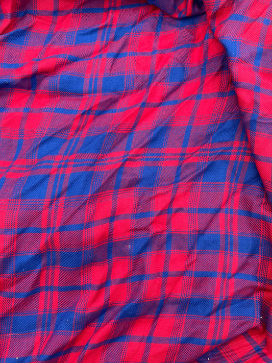 Bright Blue Red Large Plaid Rayon Challis Twill 'Reckless Rodeo'