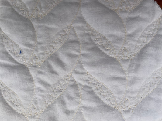 White on White Quilt Pre-batted Embroidered Double Sided Vintage Cotton "Leah's Leaves"