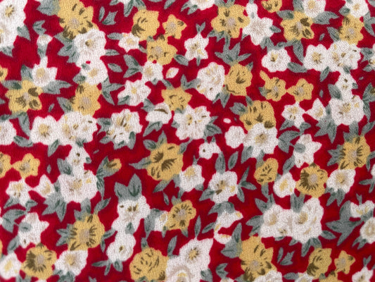 Red Yellow Ditsy Vintage 90s Floral Polyester Wool Dobby "Never Looks Back"