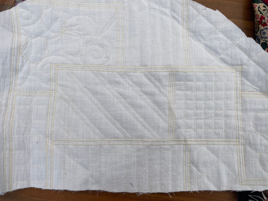 White on White Quilt Pre-batted Embroidered Double Sided Vintage Cotton "Susan's Squares"