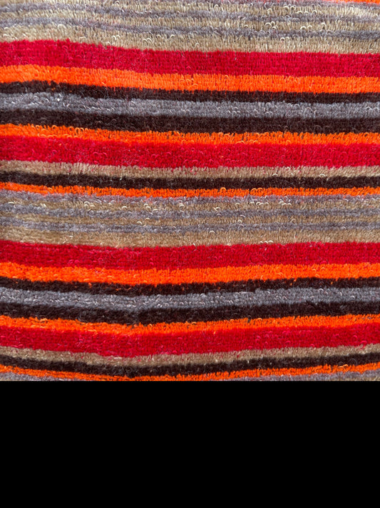 Red, Orange, Brown Vintage Stripe Velour Terry Polyester Cotton Spandex 'Hang in the Den'