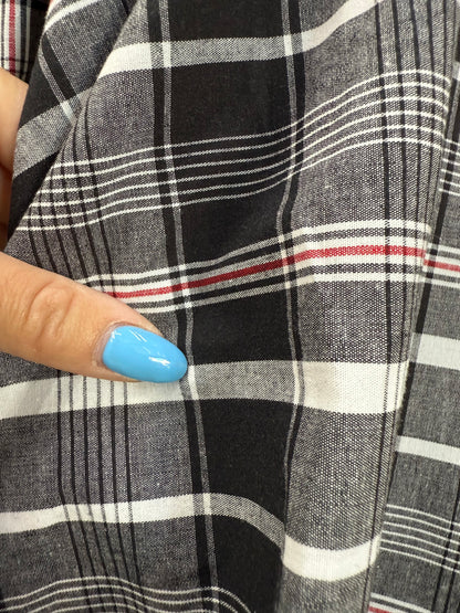 Black White Gray Red Plaid Cotton Spandex Poplin Shirting Woven "Roadie"