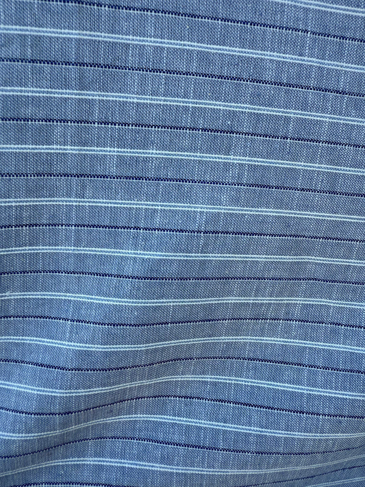 White Blue Cross Stitched Cotton Oxford Woven "Stitched in Blue"