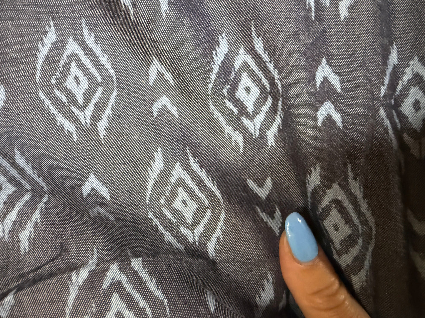 Blue Discharge Chambray Tencel Ikat Southwest Motif  "Grayscale Eyedazzler"