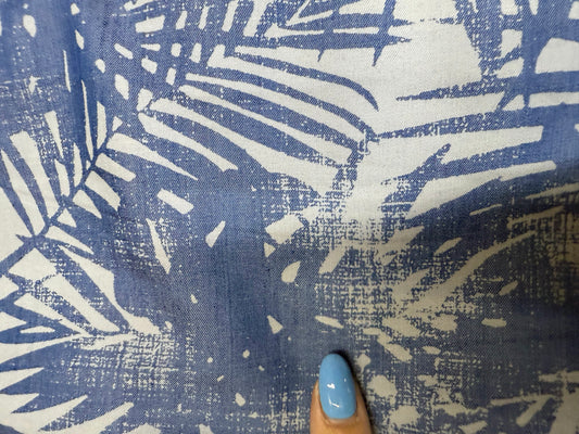 White Blue Overlapped Stamped Palm Leaf "Stamped Fronds"