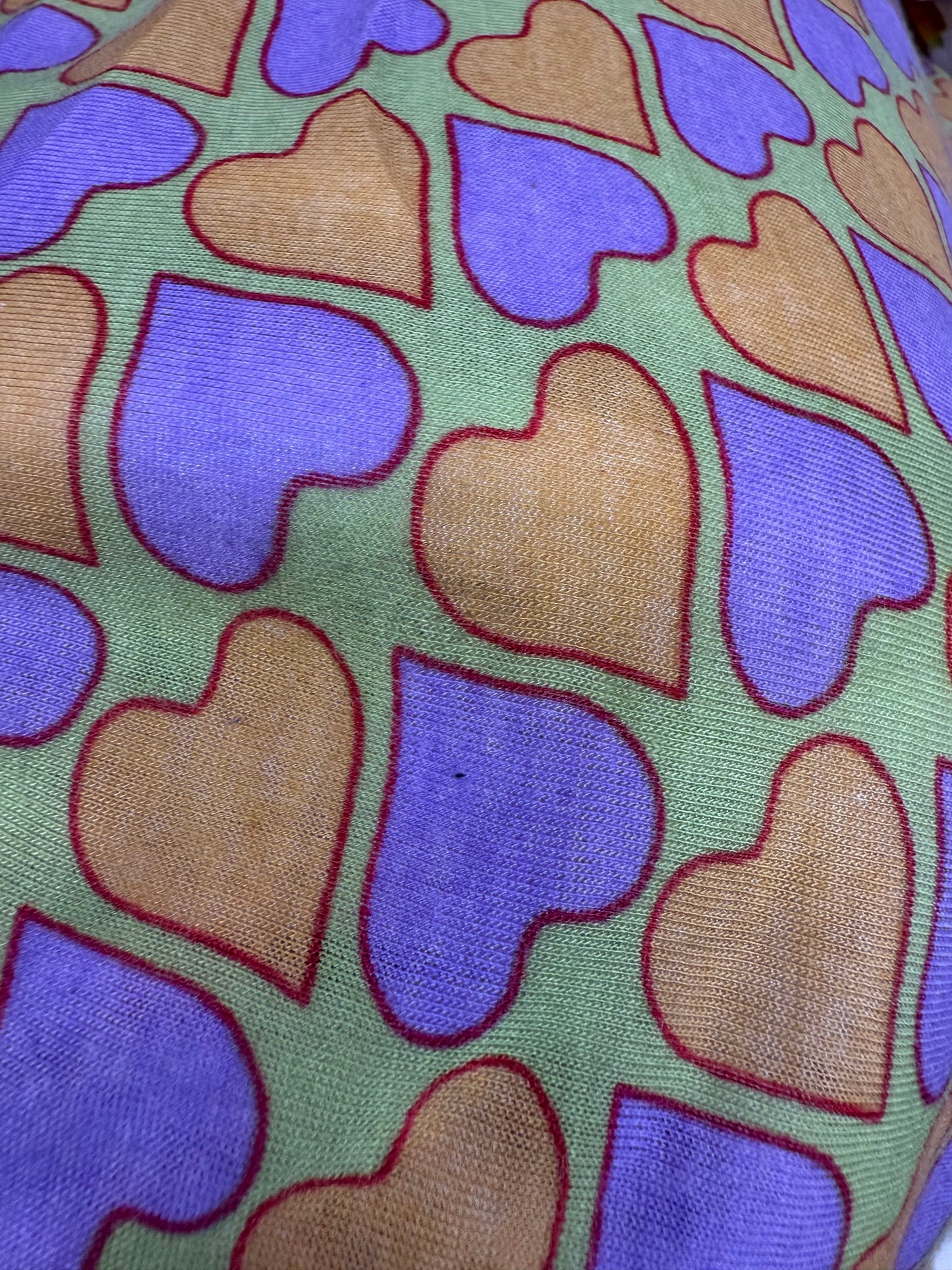 Green Orange Purple Hearts Cotton Jersey "Printed Tenderness"