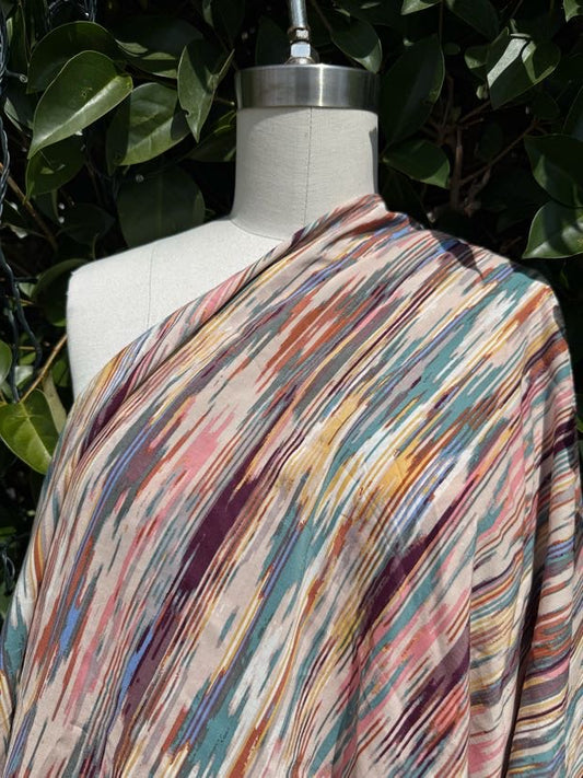 Cream Blue Pink Purple Yellow Pink Abstract Art Print Rayon Challis "Desert Mirage"