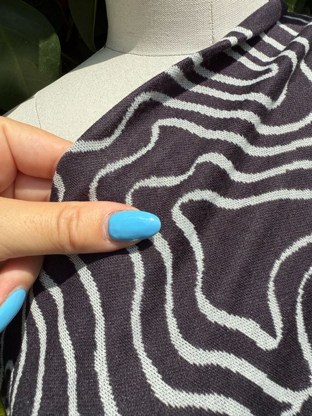 Black White Ripple Pattern Rayon Polyester Spandex Ponte Knit "Drop in the Ink"