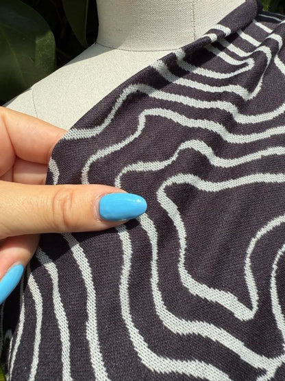 Black White Ripple Pattern Rayon Polyester Spandex Ponte Knit "Drop in the Ink"