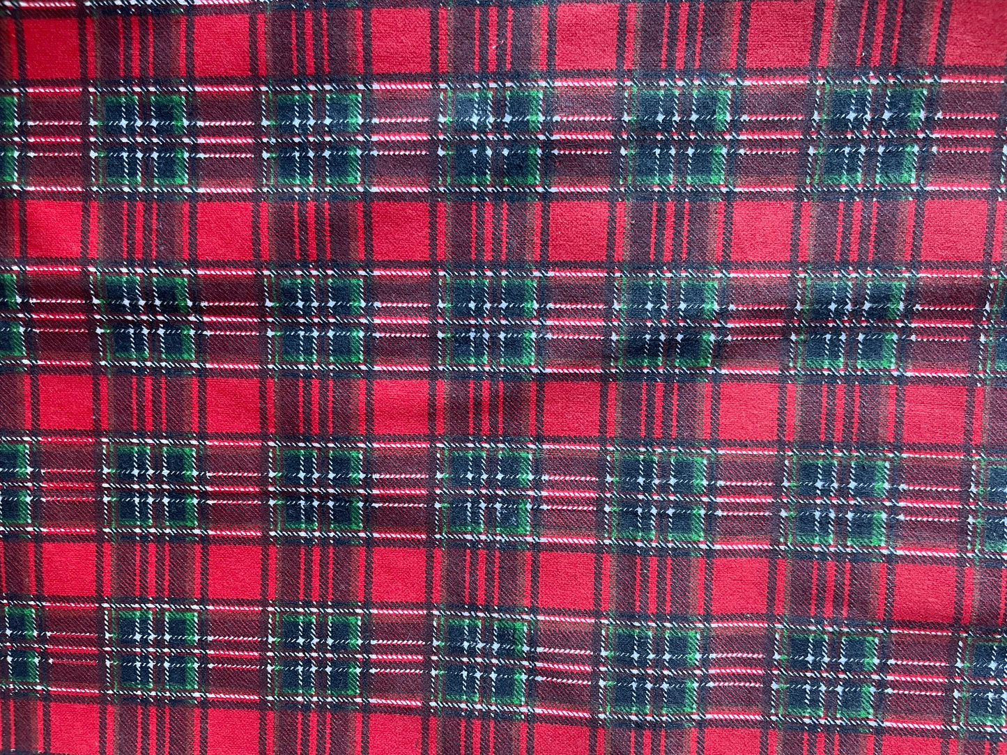 Red Black Green Plaid Print Cotton Brushed Flannel "Livingston Mountain"