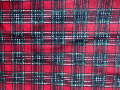 Red Black Green Plaid Print Cotton Brushed Flannel "Livingston Mountain"
